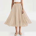 thumbnail image 2 of Ygbgbb Women's Crinkled Maxi Skirt Elastic Waist Flowy A-Line Long Skirt Lightweight Summer Casual Pleated Skirt for Vacation and Daily Wear Beige Free Size, 2 of 9