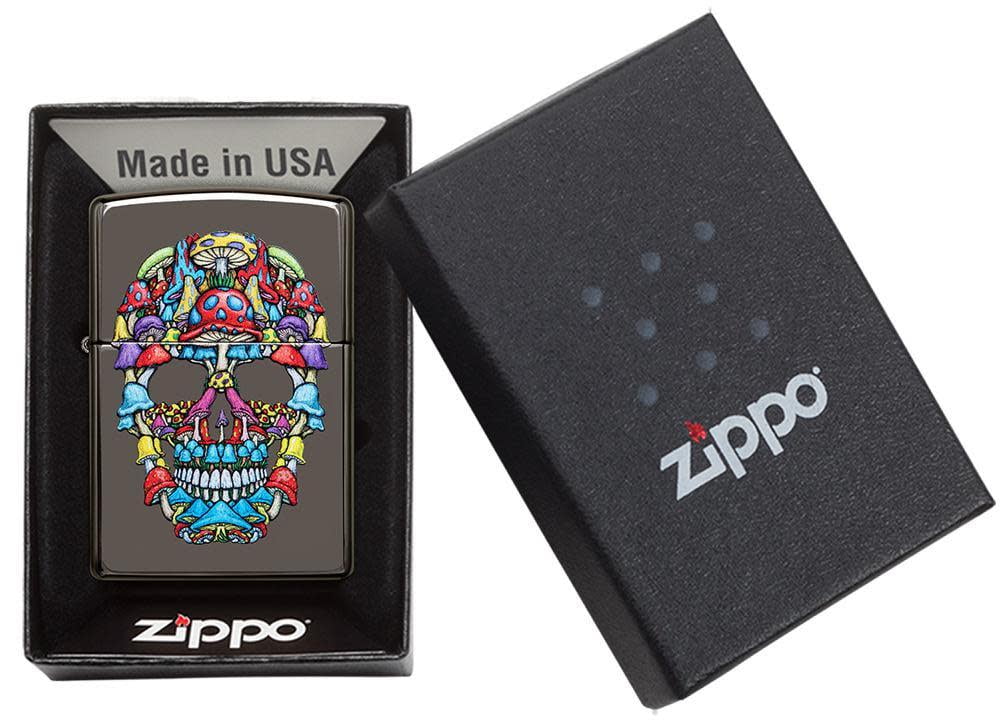 Zippo Mushroom Skull Design Black Ice Pocket Lighter