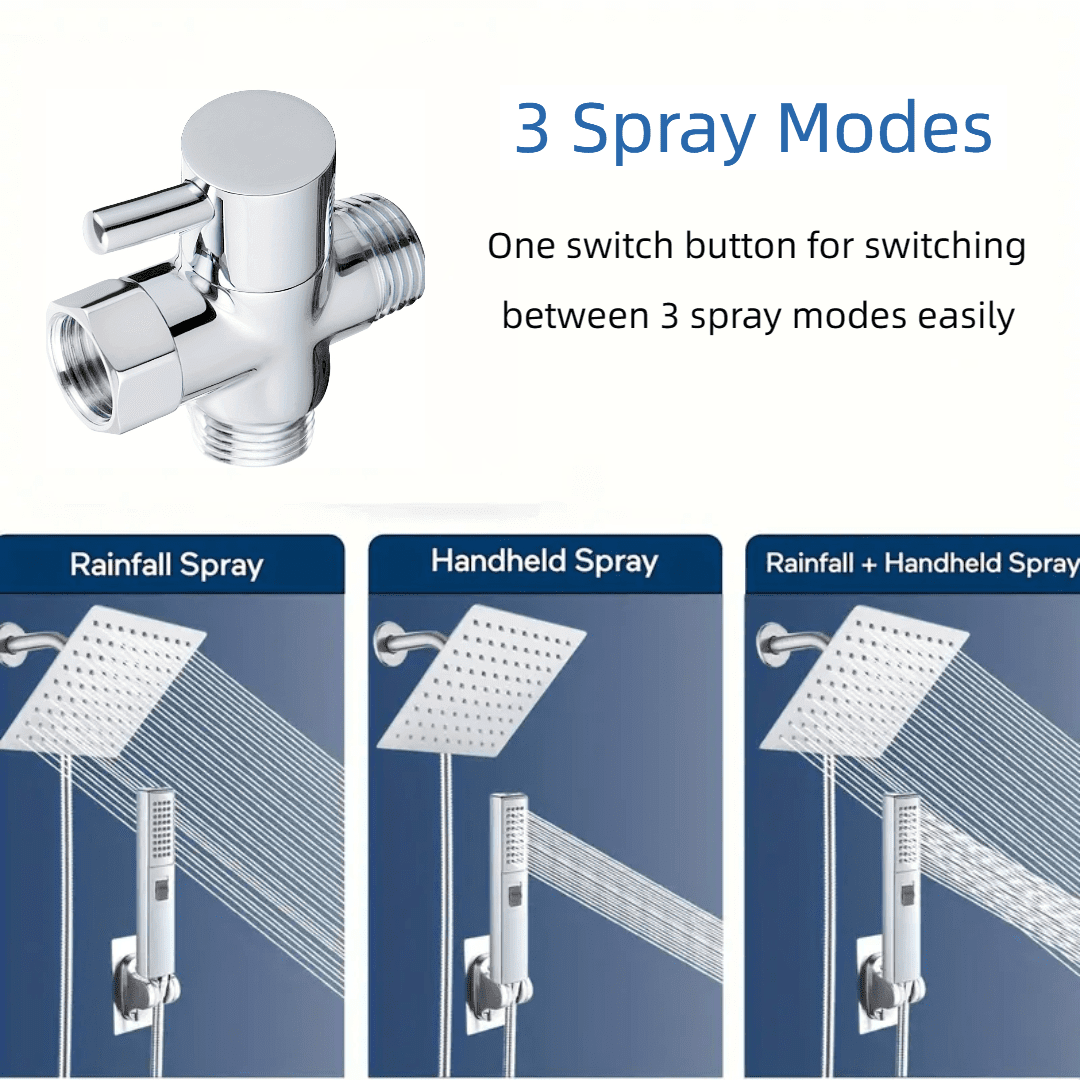 Shower Head with Hose, 8'' High Pressure Rain Shower Head, Handheld Shower Head Combo, 2+1 Spray Settings Adjustable Shower Head with Holder, Height/Angle Adjustable