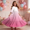 thumbnail image 6 of ITSAME Girls Maxi Dress Round Neck Ruffled 3/4 Sleeve Gradient Print Summer Flowy Casual A-Line Dress Pink Size 8, 6 of 7