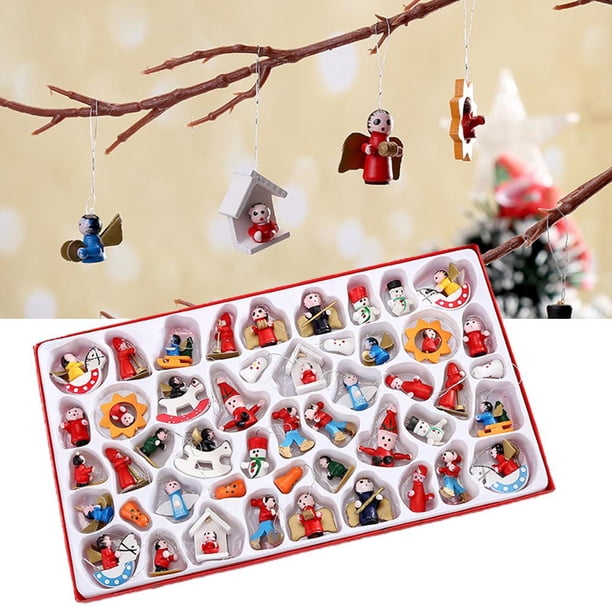 Navidad Colgantes Pequeños De Madera Decoración De Navidad Árbol De Navidad Decoración Colgante Para Interior O Exterior 48Pcs sonducket HA038143-00