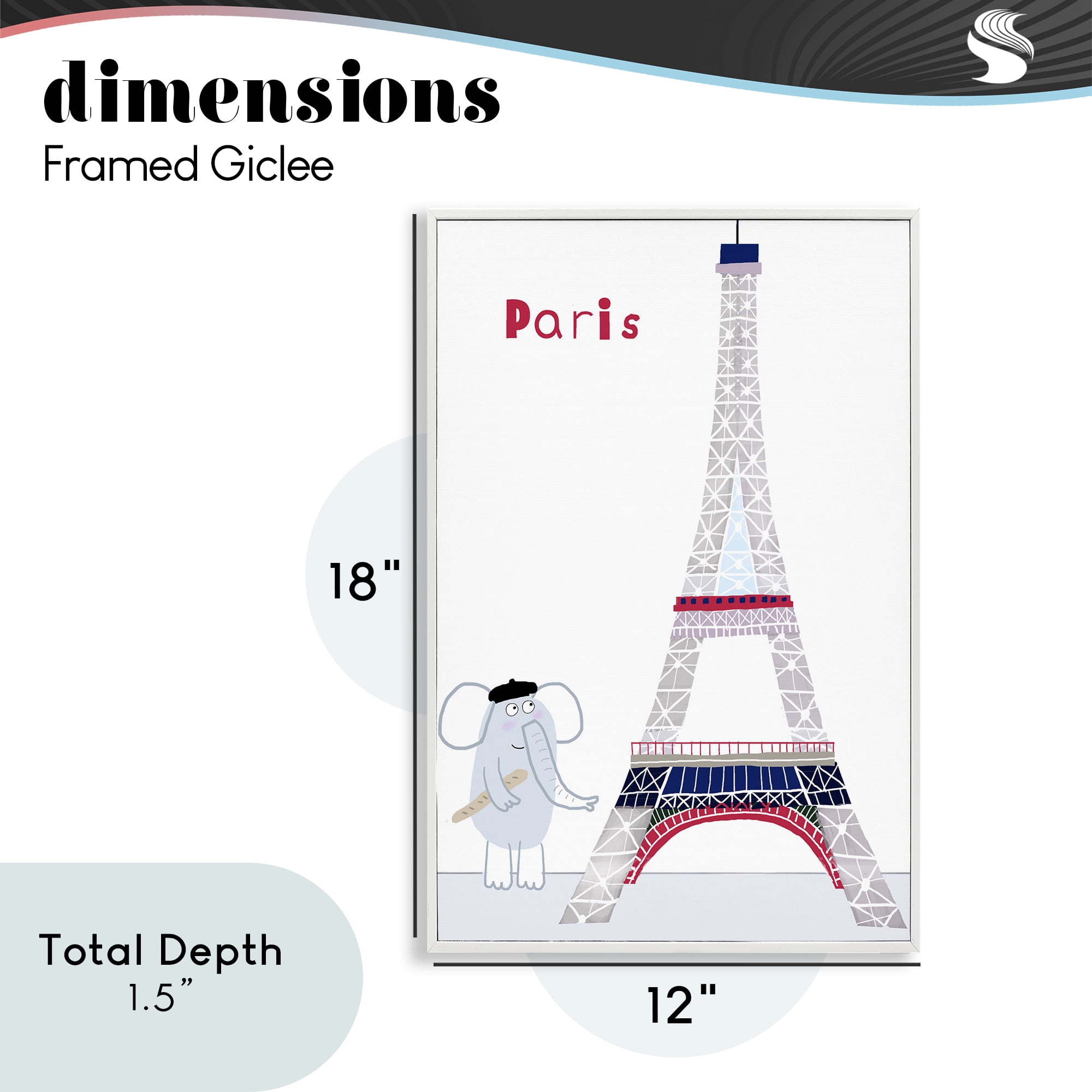 Elephant & Eiffel Tower White Framed Giclee Art, design by Carla Daly