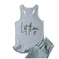 thumbnail image 1 of Camiseta sin mangas con estampado de letras para mujer - Camiseta divertida con estampado gráfico, cuello redondo informal, corte holgado - S-XXL, 1 of 5