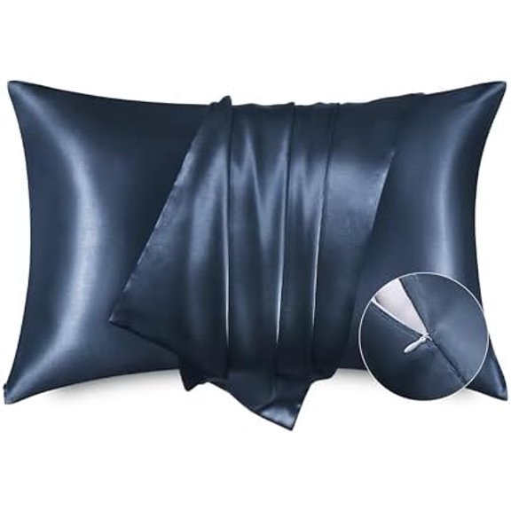 Satin Pillowcase with Zipper, Similar to Silk Pillow Cases 2 Pack, Satin Pillow Cases Queen, Silky & Soft Blue Pillow Covers for Hair and Skin, Gifts for Women Men, 20x30 Inches