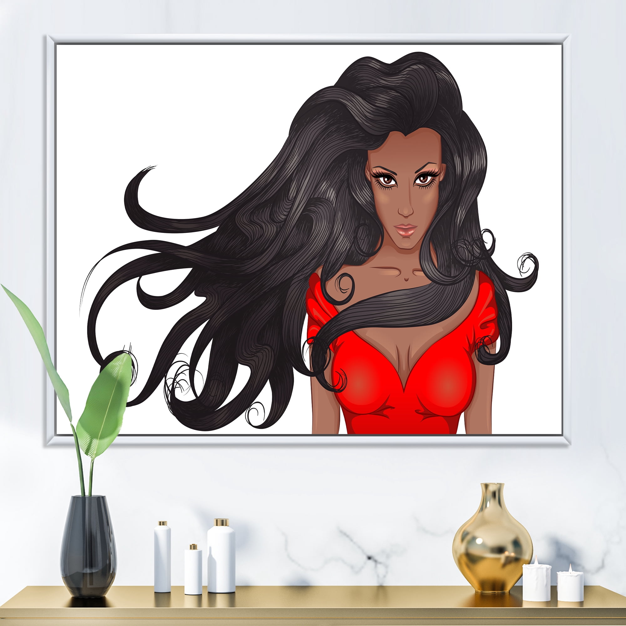 Designart 'Portrait of African American Female XIV' Modern Framed Canvas Wall Art Print