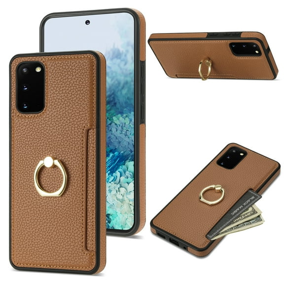 Allytech Galaxy S20 FE 5G Wallet Case, S20 FE 5G Cover, Ring Holder Stand PU Leather Slim Fit Shockproof Anti-Scratch Cash Pocket Protective Wallet Case Cover for Samsung Galaxy S20 FE 5G - Brown