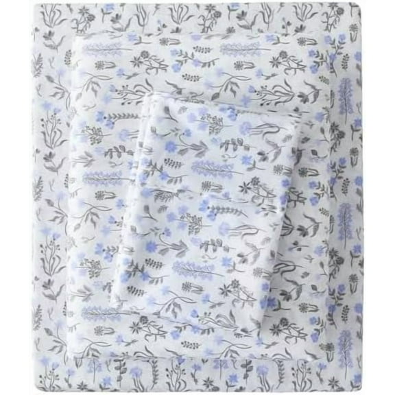 Lavender Queen Sheet Set - 4 Piece Vintage Violet & Grey Flower Patterned Bed Sheets - Soft, Breathable Microfiber Floral Sheets with Deep Pocket, Non-Slip Fitted Sheets & Pillowcases