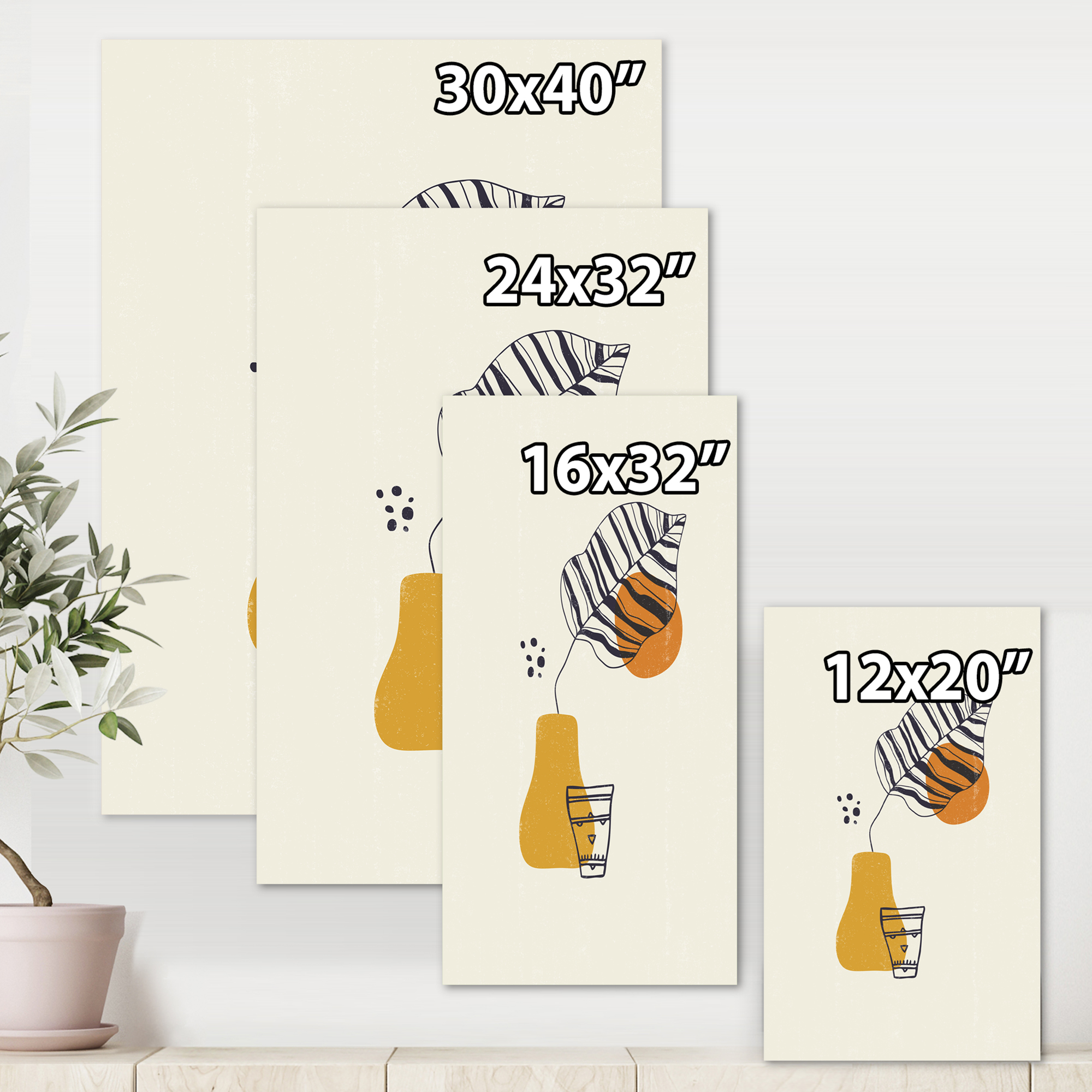 Designart ' Abstract Shapes Botanical Minimalist Leaf ' Modern Canvas Wall Art Print