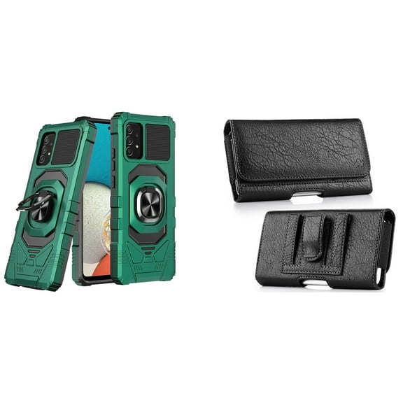 Case with Belt Holster Bundle for Samsung Galaxy A53 5G: Heavy Duty Shield Cover (Midnight Green) and Coin Card Wallet Phone Pouch