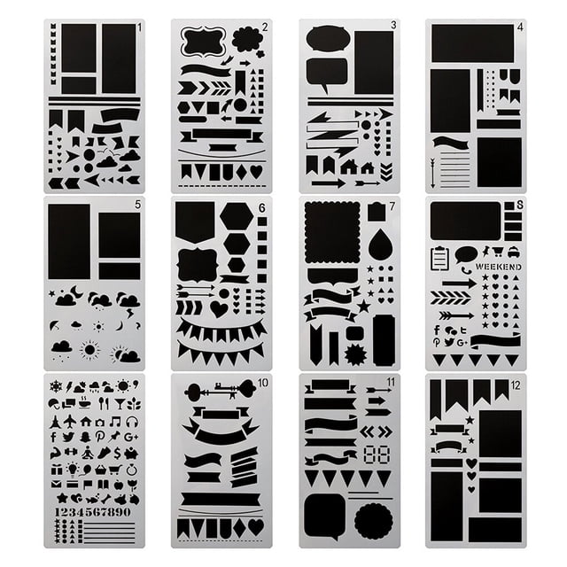 facefd 20 Pieces Painting Stencils Set Artistic DIY Multi Functional Drawing Templates School Notebook Diary Scrapbook