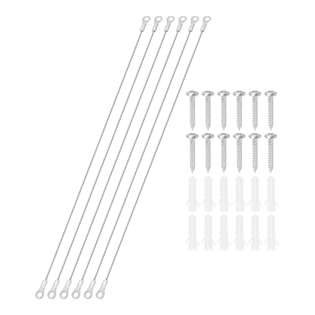 Stainless Steel Lanyard Cable with Eyelets 0.06" x 20" 1.5mm x 50cm Lock Security Wire Rope with Screws, 6 Pack