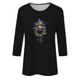 thumbnail image 4 of Cavosen Carnival Day Womens 3/4 Sleeve Tops Casual Festival Mardi Gras Crewneck Blouse Mask Graphic Print Shirts Holiday Stylish Tops Loose Going out Tees Party Shrove Tuesday Black L, 4 of 5
