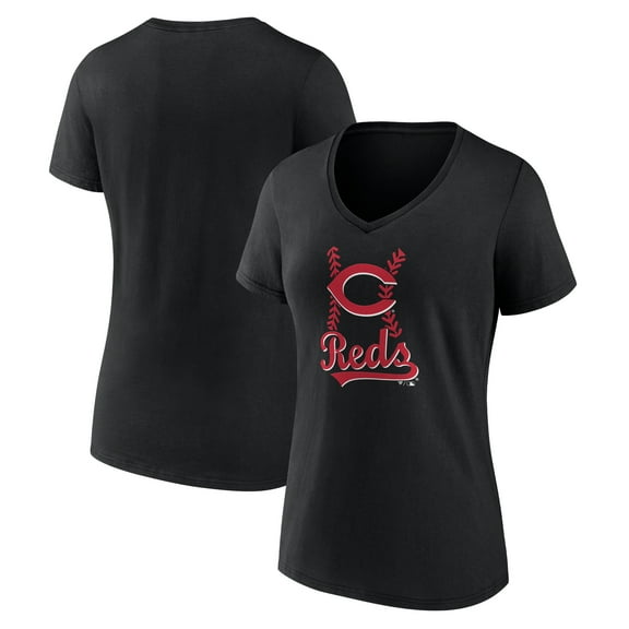 Women's Black Cincinnati Reds Fastball V-Neck T-Shirt