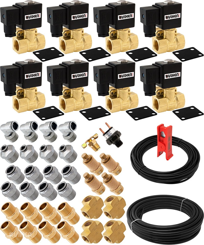 Vixen Air 1//2 NPT Air Ride Suspension High Flow Electric Air Valves//Solenoids 210 PSI Four Corners with Fittings VXK1204