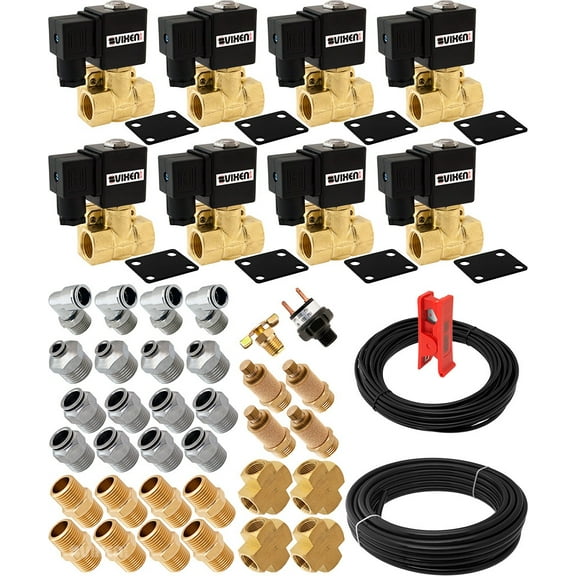 Vixen Air 1/2" NPT Air Ride Suspension High Flow Electric Air Valves/Solenoids 250 PSI Four Corners with Fittings and Hoses VXK1209H