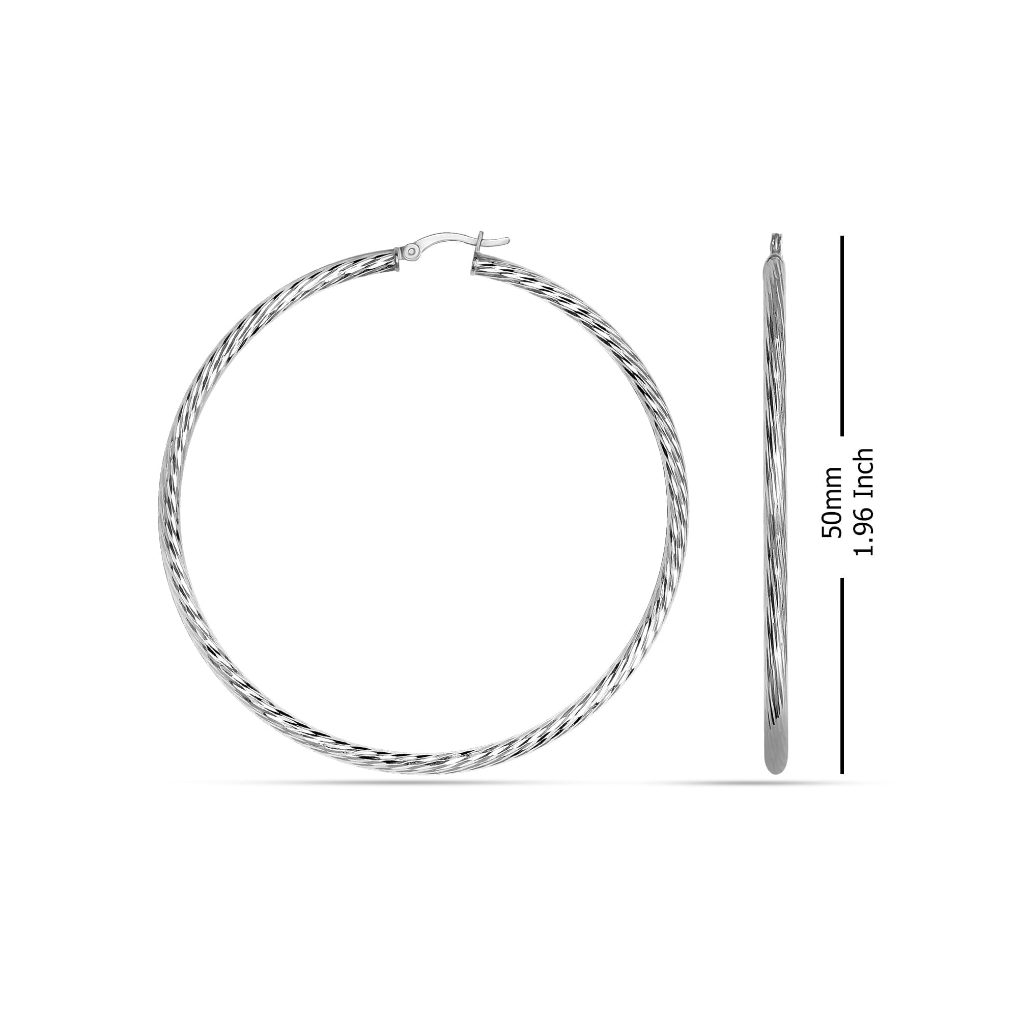 LeCalla 925 Sterling Silver LARGE Hoop Earrings for Women Hypoallergenic Diamond Cut Earring Hoops for Women 50MM