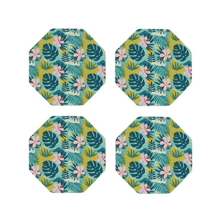 

Fuzoiu Tropical Floral Print Leather Coasters Set Drink Coasters Set of 4 for Tabletop Protection Durable PVC Coasters Home Décor and Housewarming Gift-Octagon