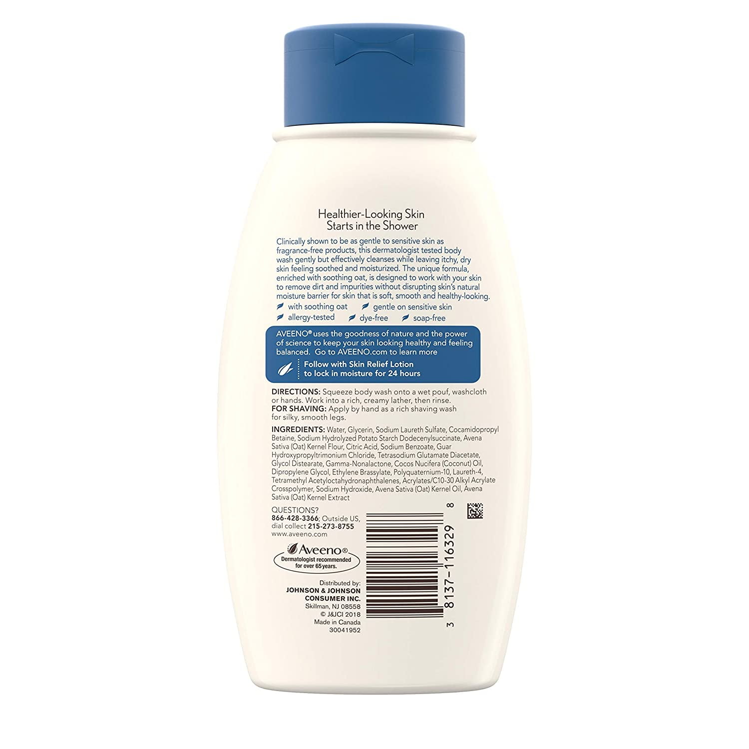 Aveeno Active Naturals Body Wash, Skin Relief, Coconut Scent, Skin Lotion, 12 Oz, Pack of 2
