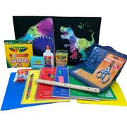 Shark and Dinosaur Neon 2 Pocket Folders Elementary School Supply Kit Back to School Grades 1-4 Notebooks Colored Markers Crayons Glue Glue Stick Scissors Pencils