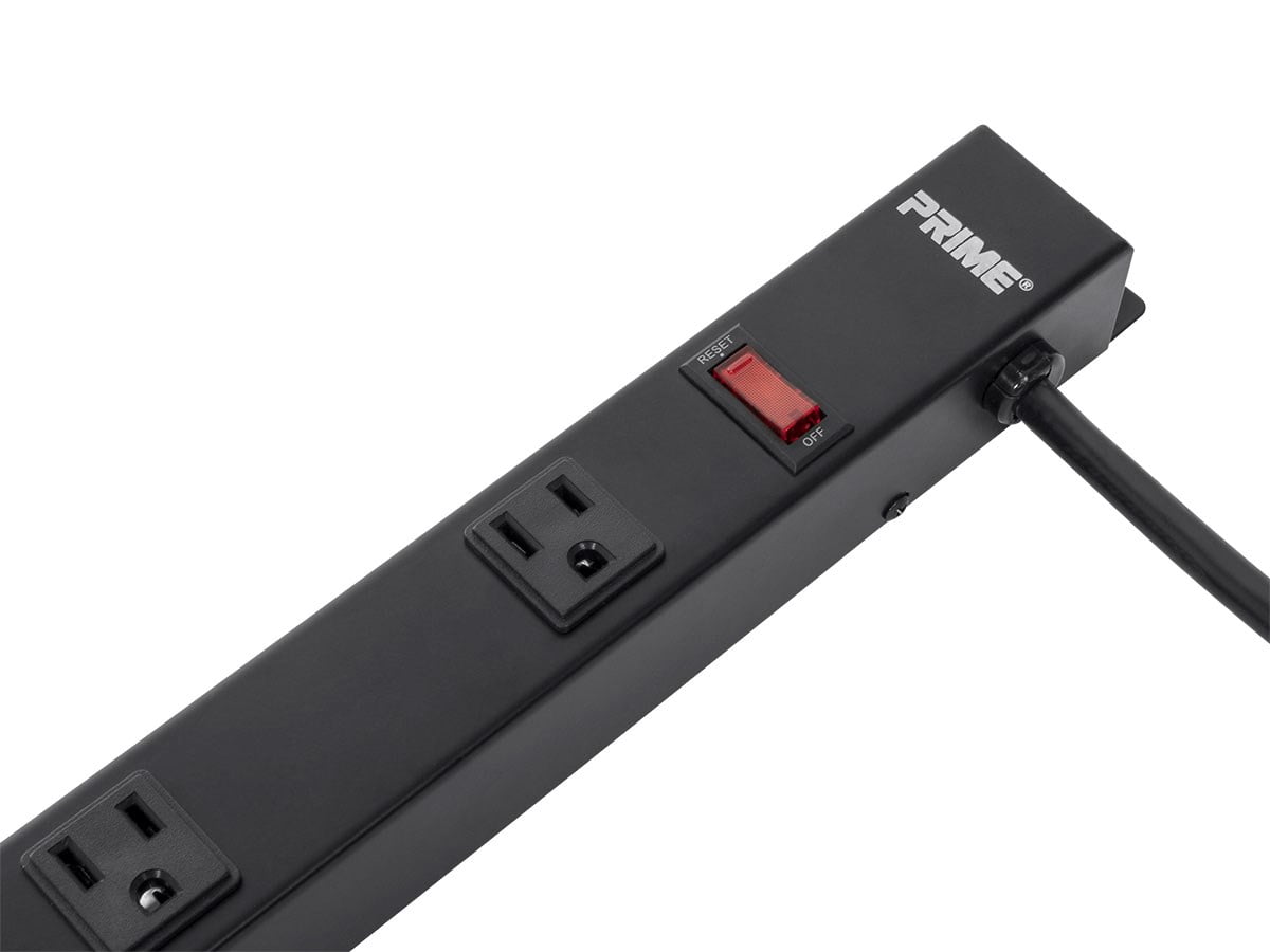 Prime PB800012 12 Outlet 4' Black Metal Power Strip W/6' Cord
