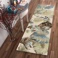 thumbnail image 2 of 8' Ivory Blue Hand Tufted Tropical Leaves Indoor Runner Rug, 2 of 4