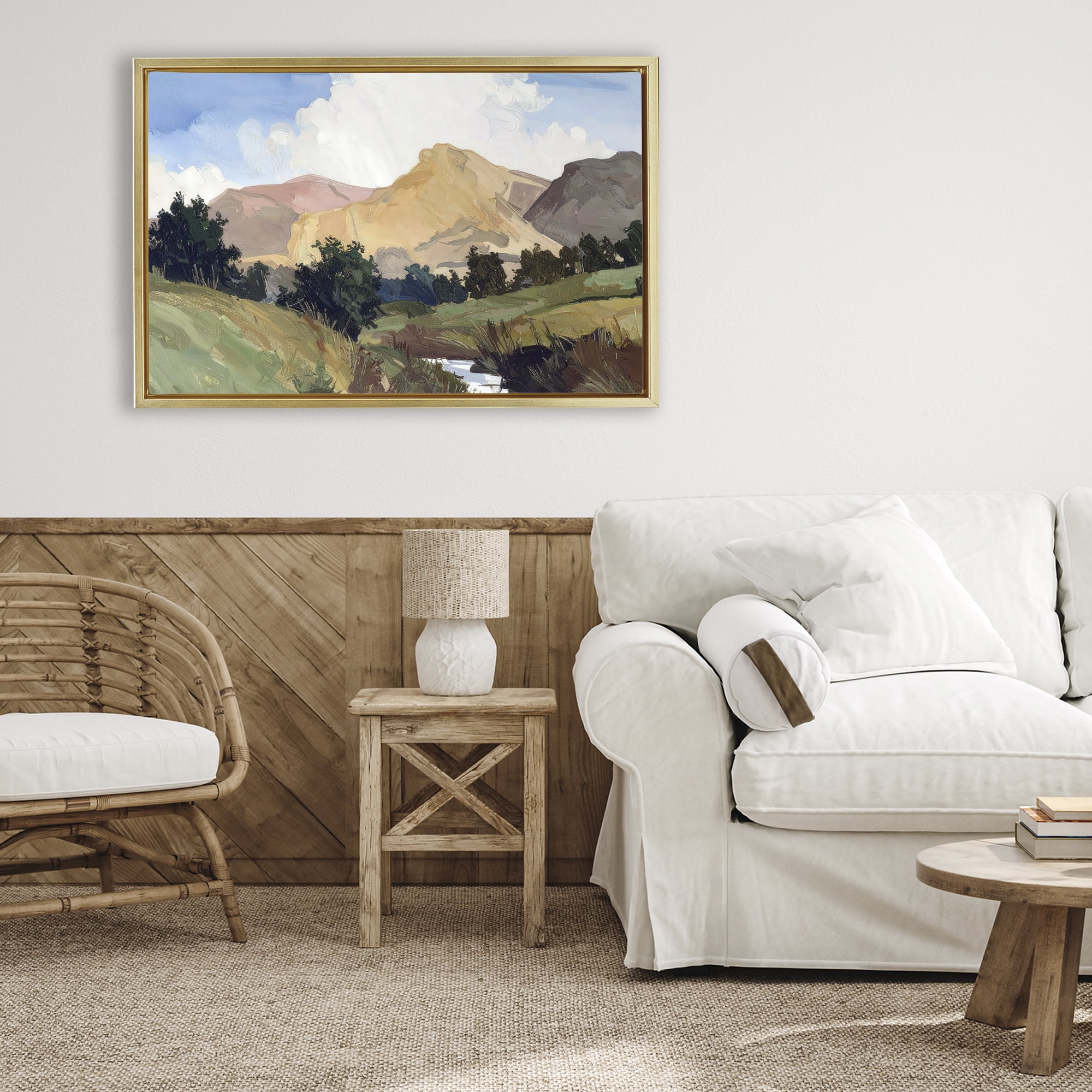 Stupell Industries River Mountain Divide Gold Framed Floater Canvas Wall Art, design by Alonza Saunders