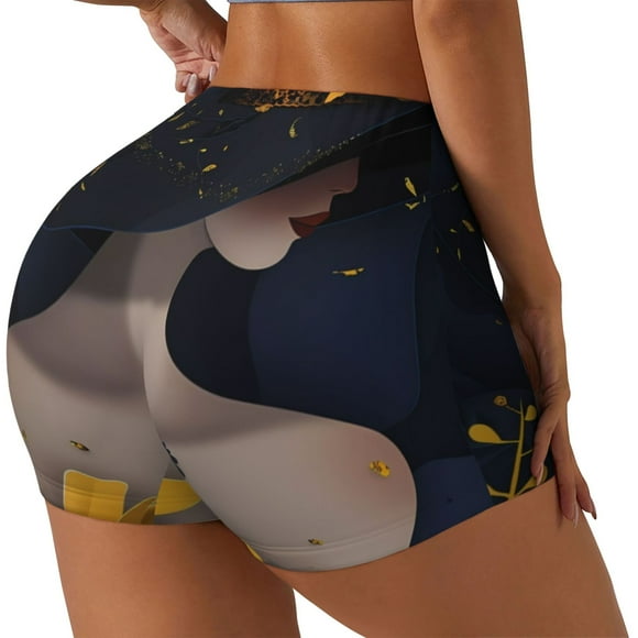 Balery Elegant Lady With Hat Pantalones cortos de entrenamiento estampados para mujer, sin costuras, ajustados, para gimnasio, yoga, correr, deportes, ejercicio activo, fitness.-Large