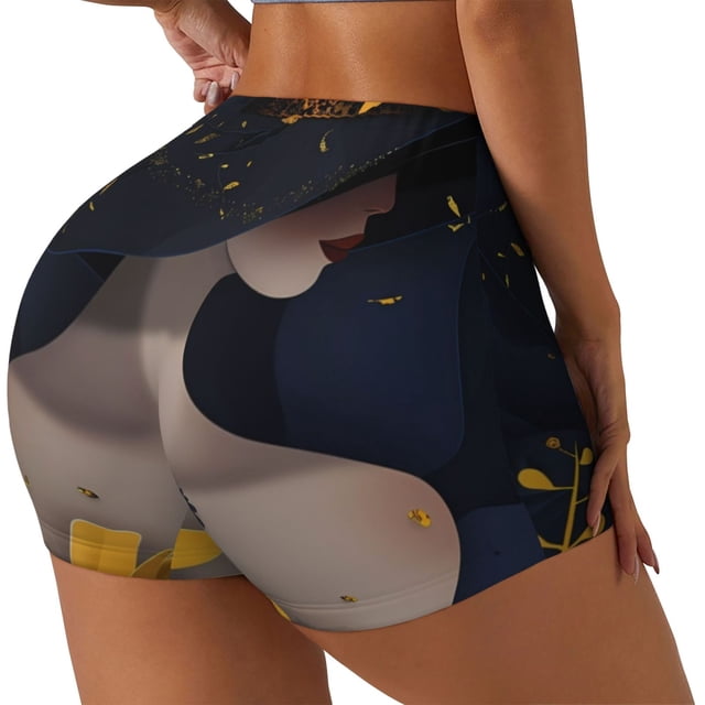 Balery Elegant Lady With Hat Pantalones cortos de entrenamiento estampados para mujer, sin costuras, ajustados, para gimnasio, yoga, correr, deportes, ejercicio activo, fitness.-Large