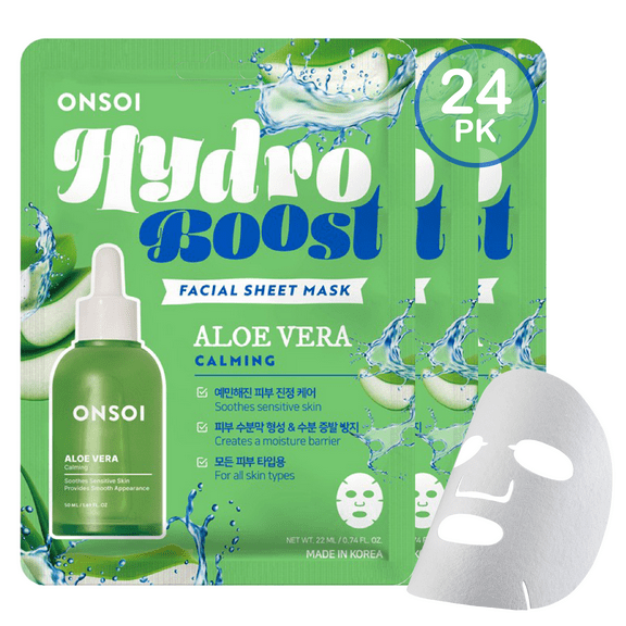 Innerest 24PK ONSOI Hydro Boost Nourishing Face Masks Skincare Korean Skin Care Facial Sheet Mask (24, 24PK Aloe Vera)