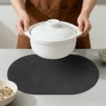 thumbnail image 4 of 6 Pcs Leather Oval Placemats for Kitchen Dining Table Decor Heat Resistant Table Placemats Wipeable Table Mat Black Brown/Black 17.3x11.8inch, 4 of 6