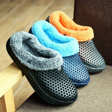 

Cozy House Slippers Anti-skid Slip-on Shoes Indoor For Men Winter Shoes Fuzz-lined Clogs