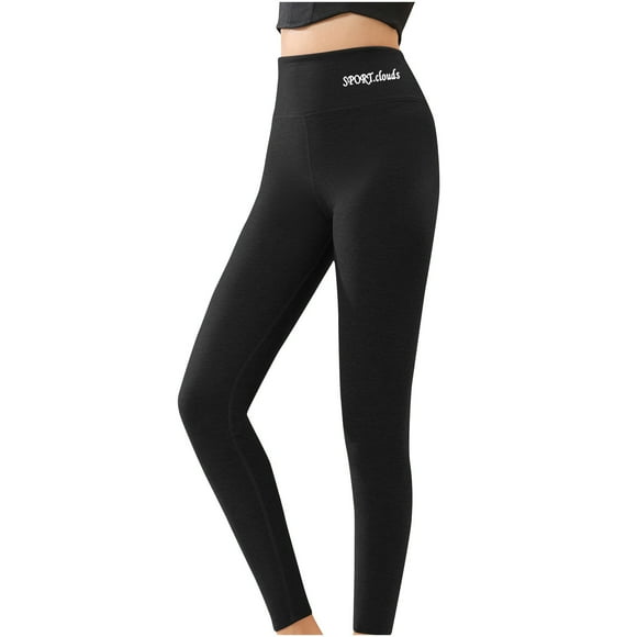 LLYwey Deals Clearance Womens Comfy Pants Ladies Solid Color Fleece High Waisted Leggings Winter Warm Long Pants New Full Length Pants Trousers Regular Fitted Black XXL