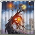 thumbnail image 1 of Gothic Halloween Shower Curtain with Spooky Tree, Bats & Moon - Eerie Scene, 1 of 4