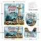 thumbnail image 2 of Juego de 4 cortinas de ducha con diseño de feliz Pascua, tapetes y tapa de inodoro, cortina de ducha con ganchos para baño con diseño de granja, estilo vintage, color azul, conejito, huevos florales, 2 of 2