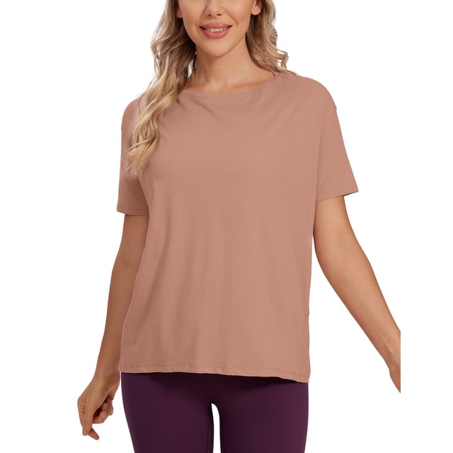 Remera CRZ YOGA de Algodón Pima con Cuello Barco y Corte Suelto en Color Mocha Mousse