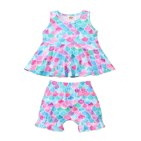 

Fesfesfes Toddler Girl Baby Summer Printing Short-sleeved Suit Top + Pants Suit
