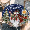 thumbnail image 2 of Navy Blue Christmas Snowman Round Tablecloth, Fitted Table Cover with Elastic for 36"-44" Round Tables, Xmas Tree Snowflake Botanical Table Cloth Outdoor Indoor Dinning Party Waterproof Tablecloths, 2 of 7