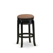 East West Furniture AMS030-112 Stunning Stool Counter Height- Backless Stool with Round Shape - Brown Roast PU leather Seat and 4 Real Wood Curved Legs - Counter Bar Stool in Black End