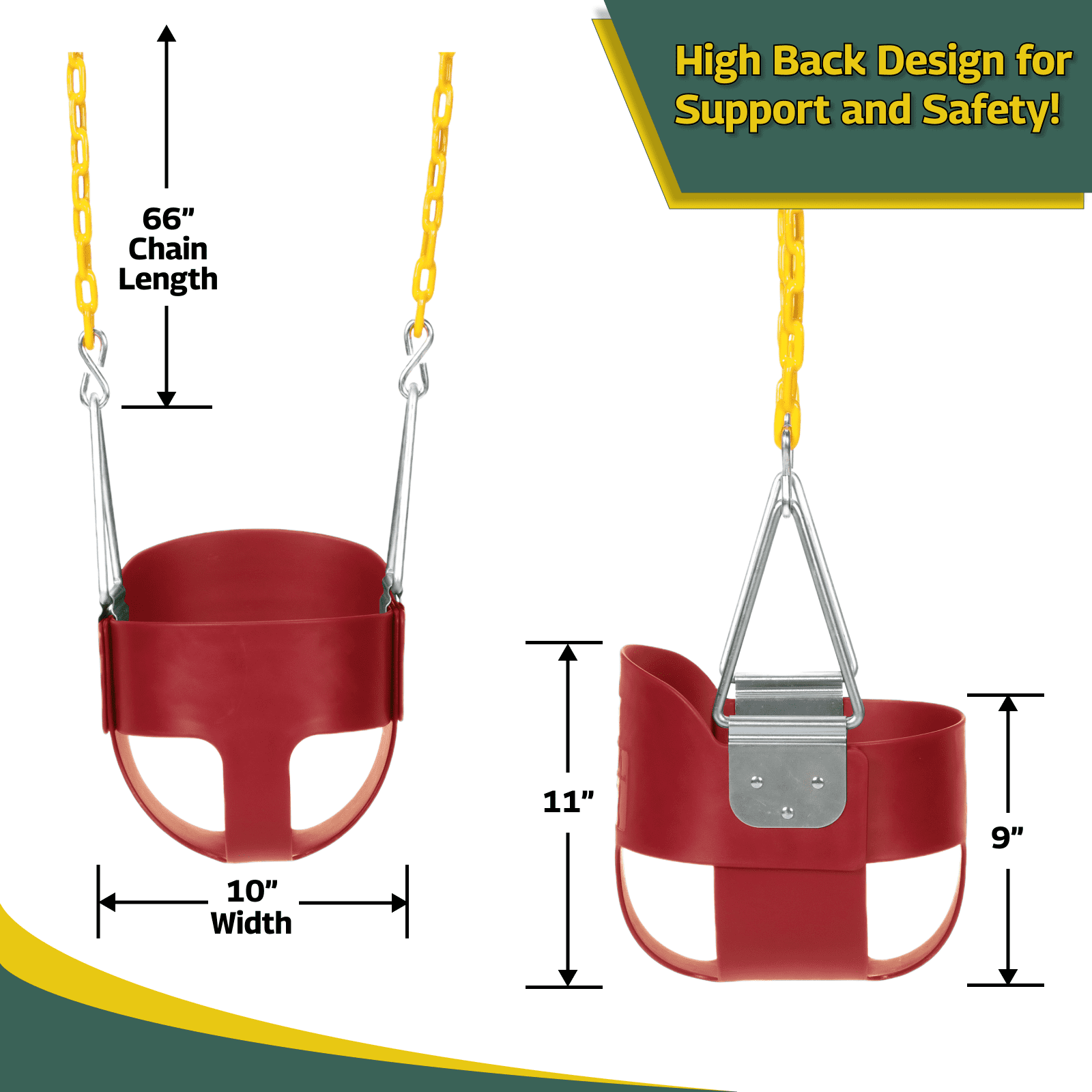 Eastern Jungle Gym Heavy-Duty High Back Full Bucket Toddler Swing Seat | Coated Swing Chains Fully Assembled | Red Swing Set Accessory