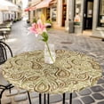 thumbnail image 4 of Beige Brown Green Fitted Tablecloth with Elastic Edged, Round Table Cloth for Dining Table, Retro Botanical Abstract Art Waterproof Oil Proof Table Cover for Indoor Outdoor 55"-60", 4 of 8