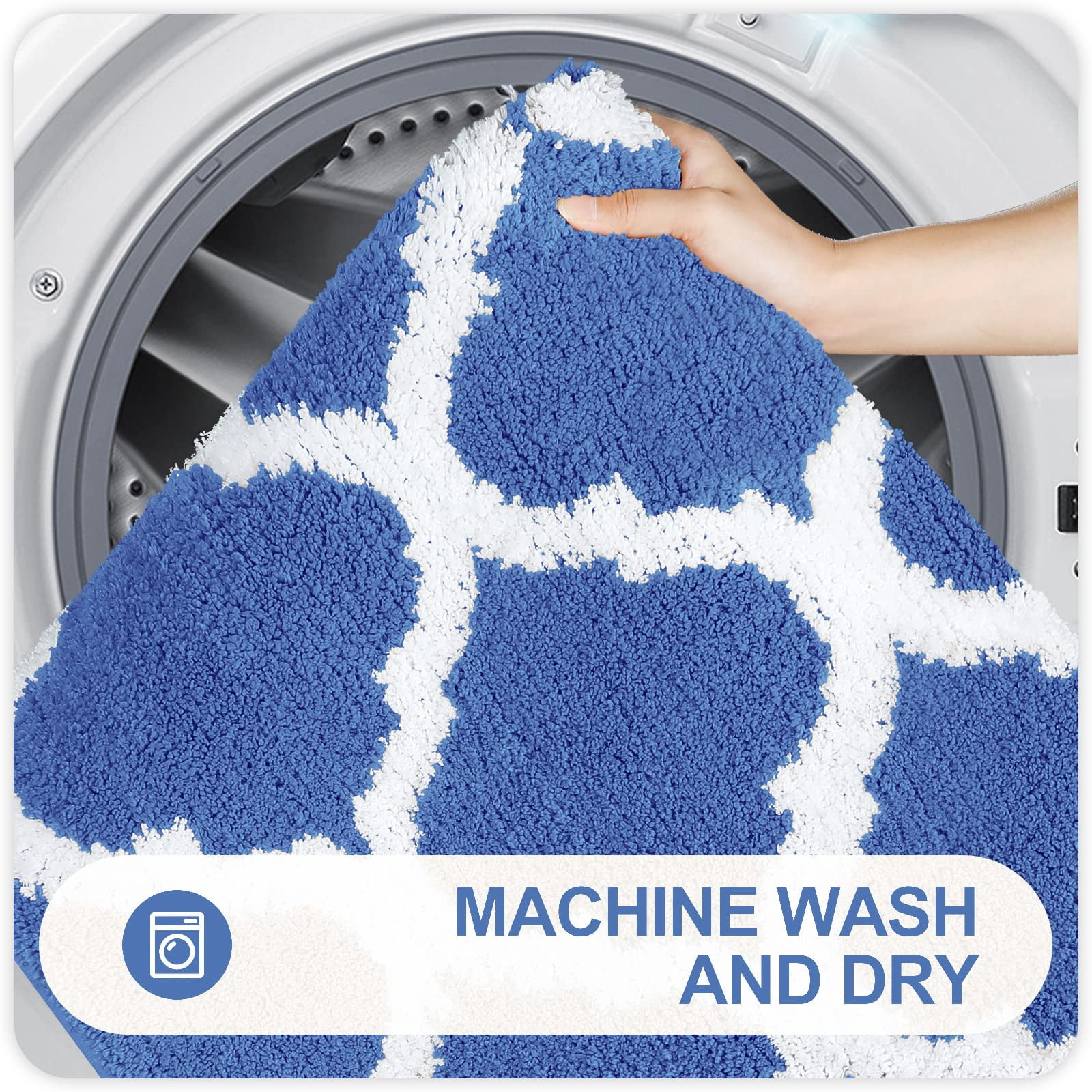 Buganda Microfiber Bathroom Rugs Set 2 Piece,U-Shaped Toilet Rug, Machine Wash Dry, Non-Slip Absorbent Shaggy Bath Mats for Tub, Shower and Bathroom (24"x16"+24"x20", Blue)