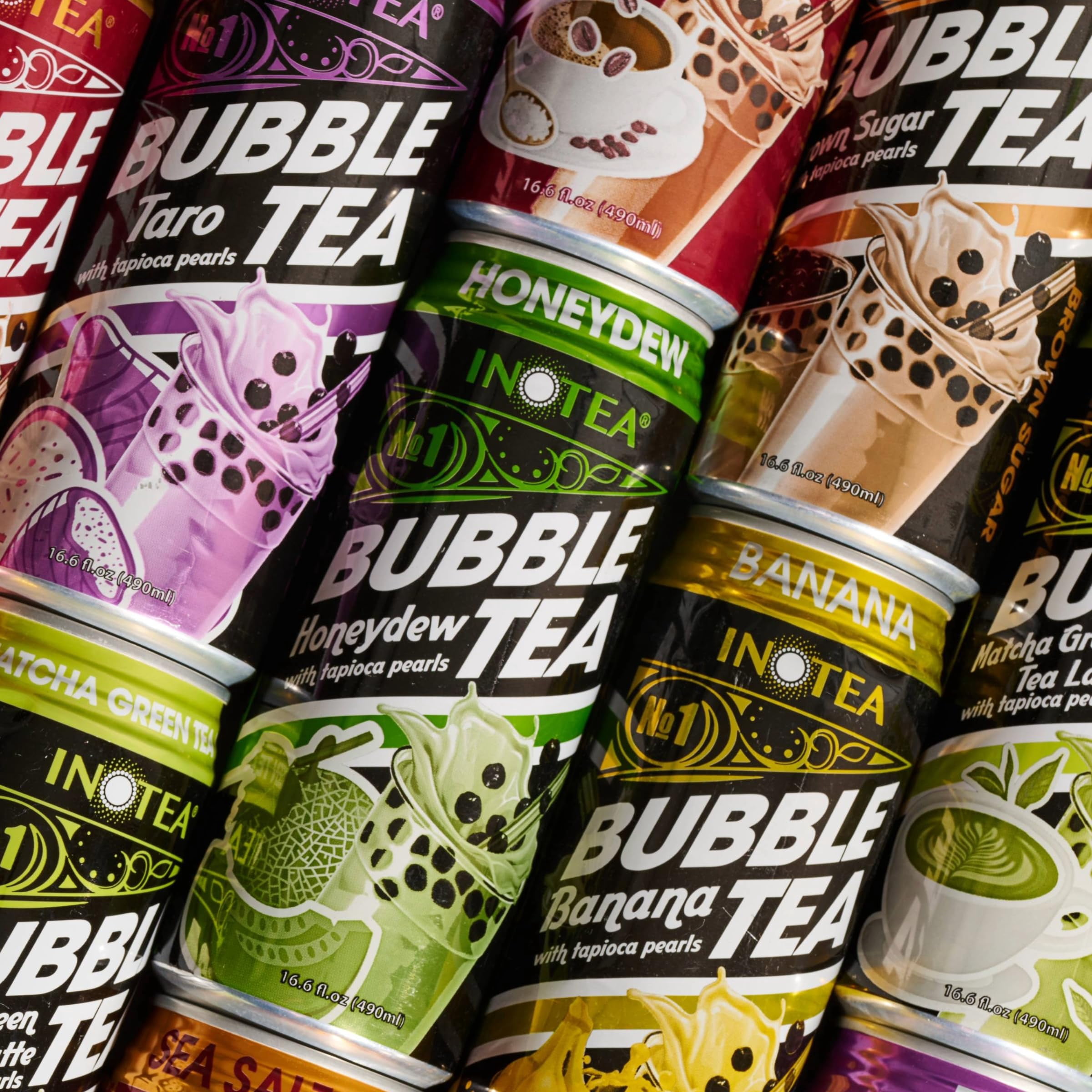 Inotea Bubble Tea Pack Of 12 - Assorted Flavors Ready to Drink in Can, 16.6 Oz