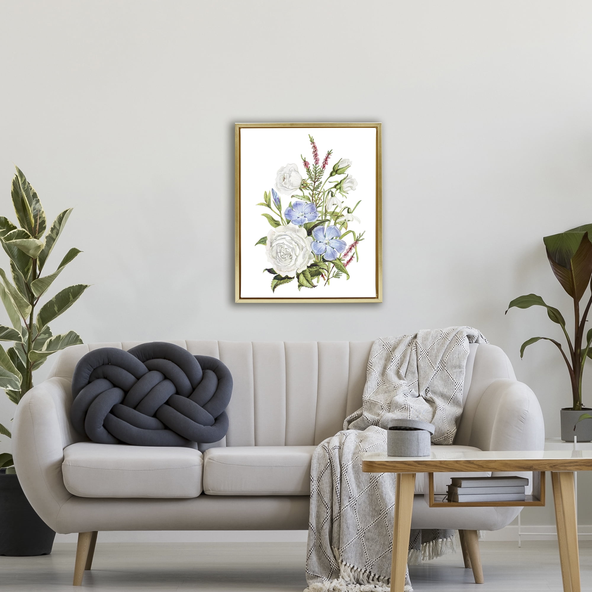 Bountiful Floral Bouquet Gold Framed Floater Canvas Wall Art, design by Lettered and Lined