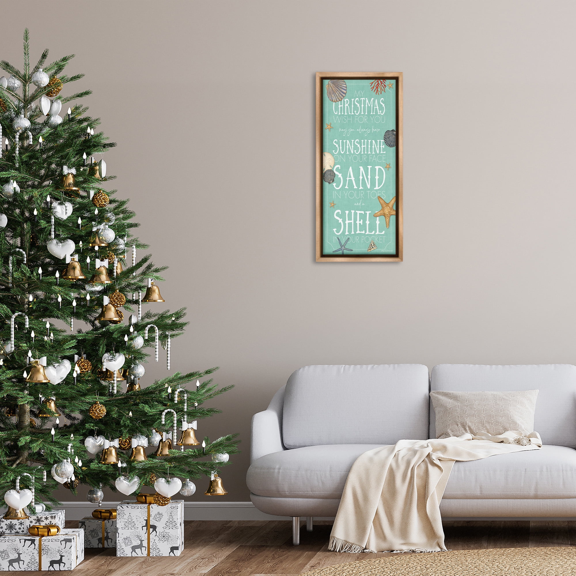 Stupell Industries Wish For You Christmas Phrase Holiday Painting Brown Floater Framed Canvas Art Print Wall Art, 15 x 31