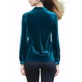 thumbnail image 3 of INSPIRE CHIC Women's Office Pocket Front Long Sleeve Button Down Velvet Shirt XS Royal Blue, 3 of 6