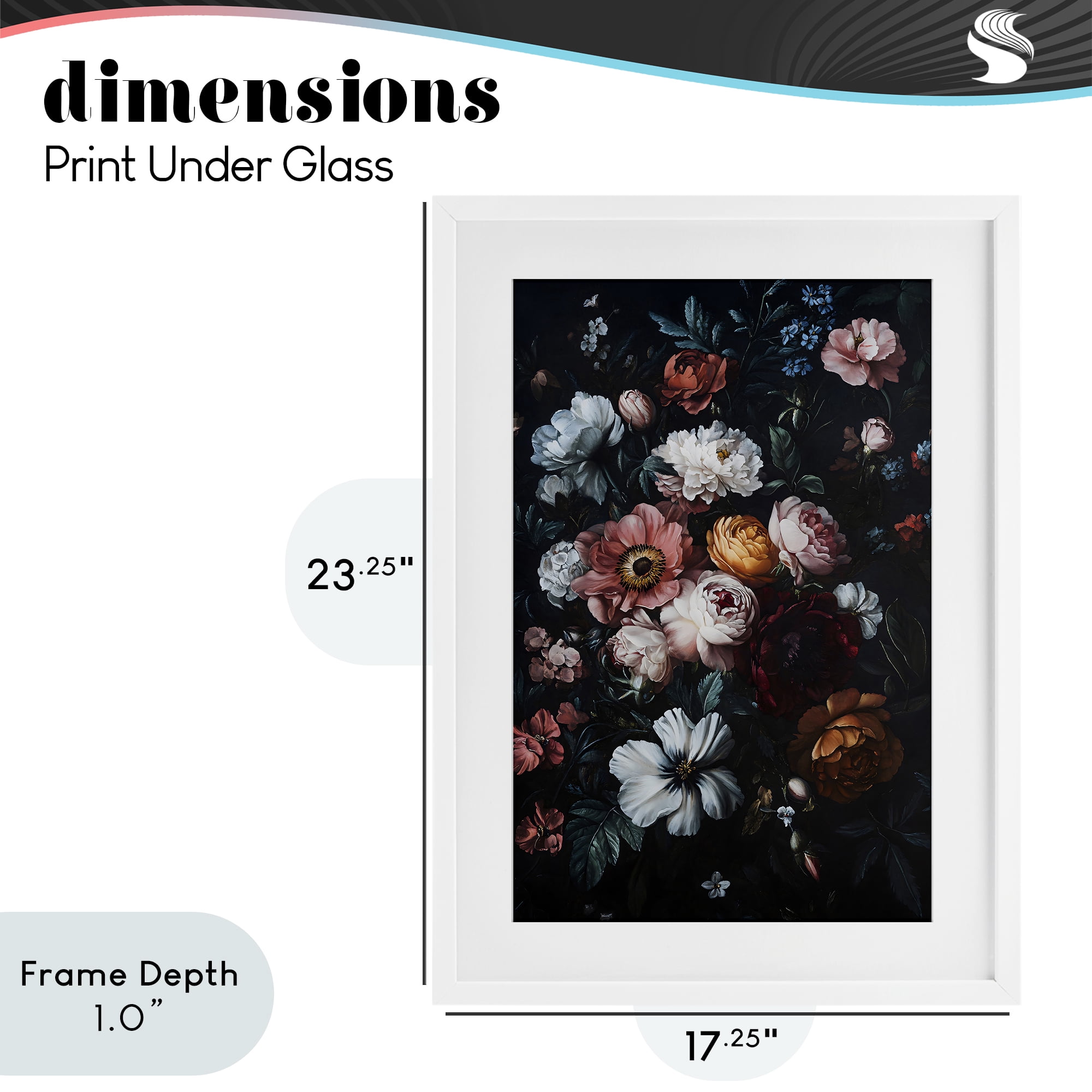Stupell Industries Midnight Garden Velvet Florals White Framed Print Under Glass, design by Creative Studio