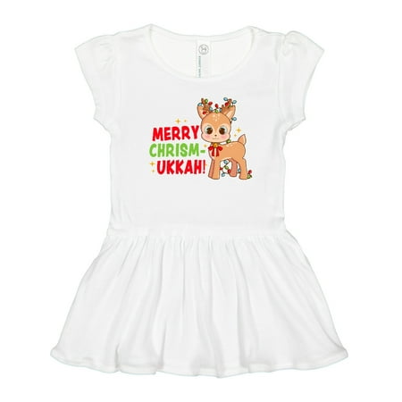 

Inktastic Merry Chrismukkah Cute Baby Reindeer with Lights Gift Toddler Girl Dress