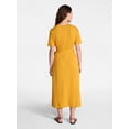 thumbnail image 3 of Time and Tru Women's Cotton Tie Front Midi Dress with Short Sleeves, Sizes XS-XXXL, 3 of 5