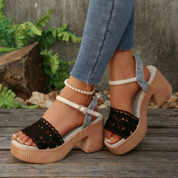 Womens Sandals Chunky Heel Open Toe Ankle Straps Round Toe Shoes Comfortable Walking Beach Sandals for Women Dressy Summer 6