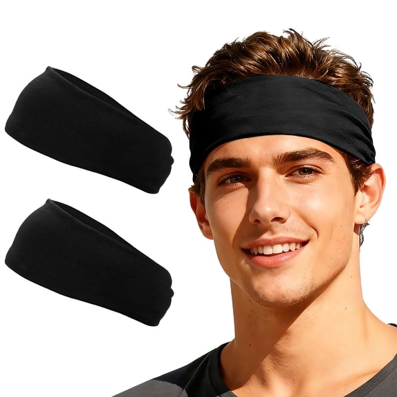 Uxcell Sport Headbands for Men, Workout Headbands Stretchy Sweatband Absorbent Head Bands 2 Pcs & Black - Fitting For(Men Women/Yoga/Sports/Running/Fitness/Cycling)